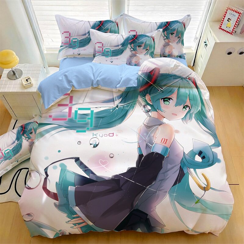 动漫二次元初音未来全棉被套四件套学生宿舍纯棉床单被单三件套