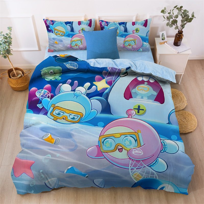 蛋仔派对水晶绒床单四件套