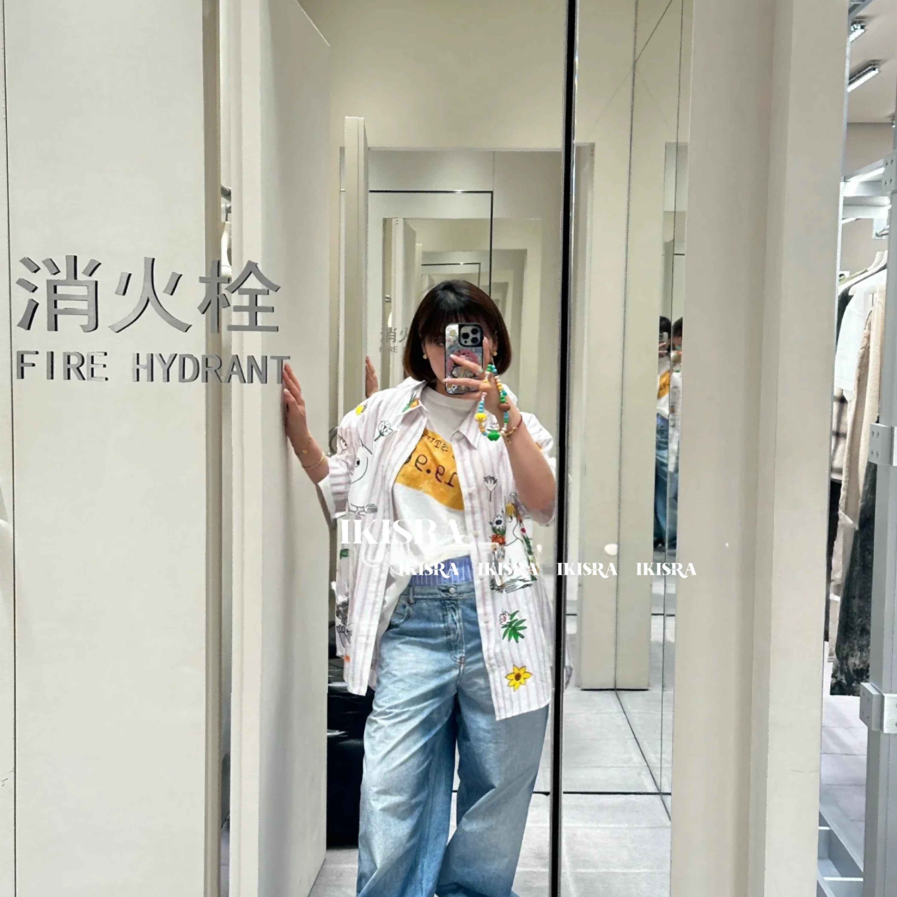 新款卡通印花短袖条纹衬衫外套