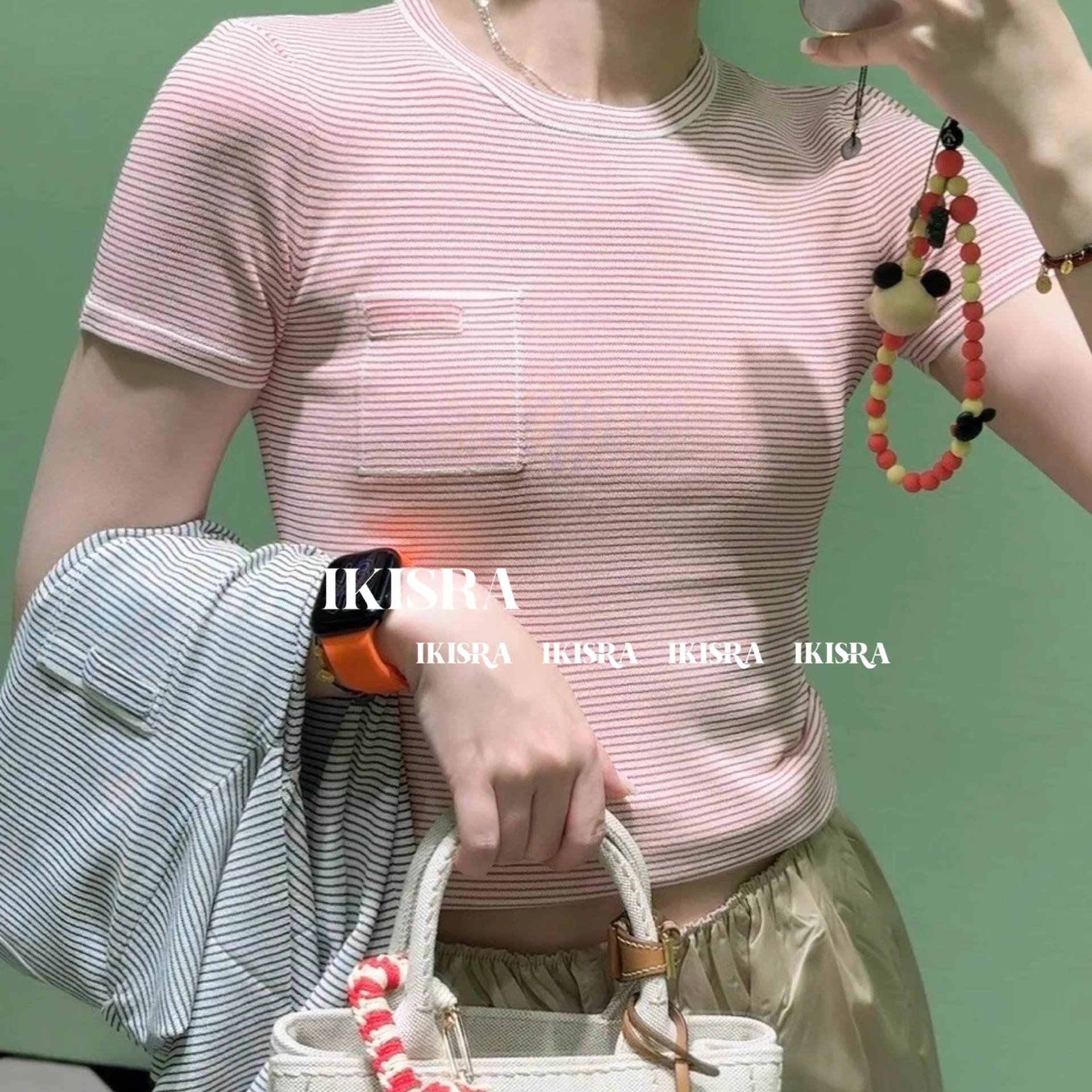 夏日简约红白条纹短袖上衣女