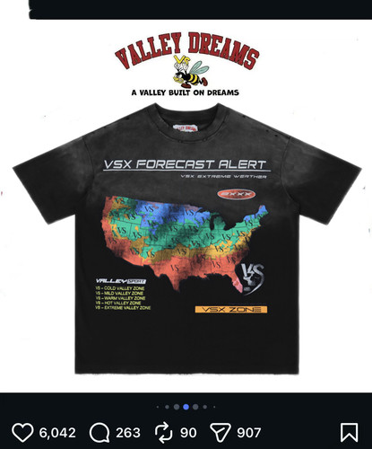 2026 欧美美式valley 地图 印花破洞水洗dreams 潮流短袖T恤tee
