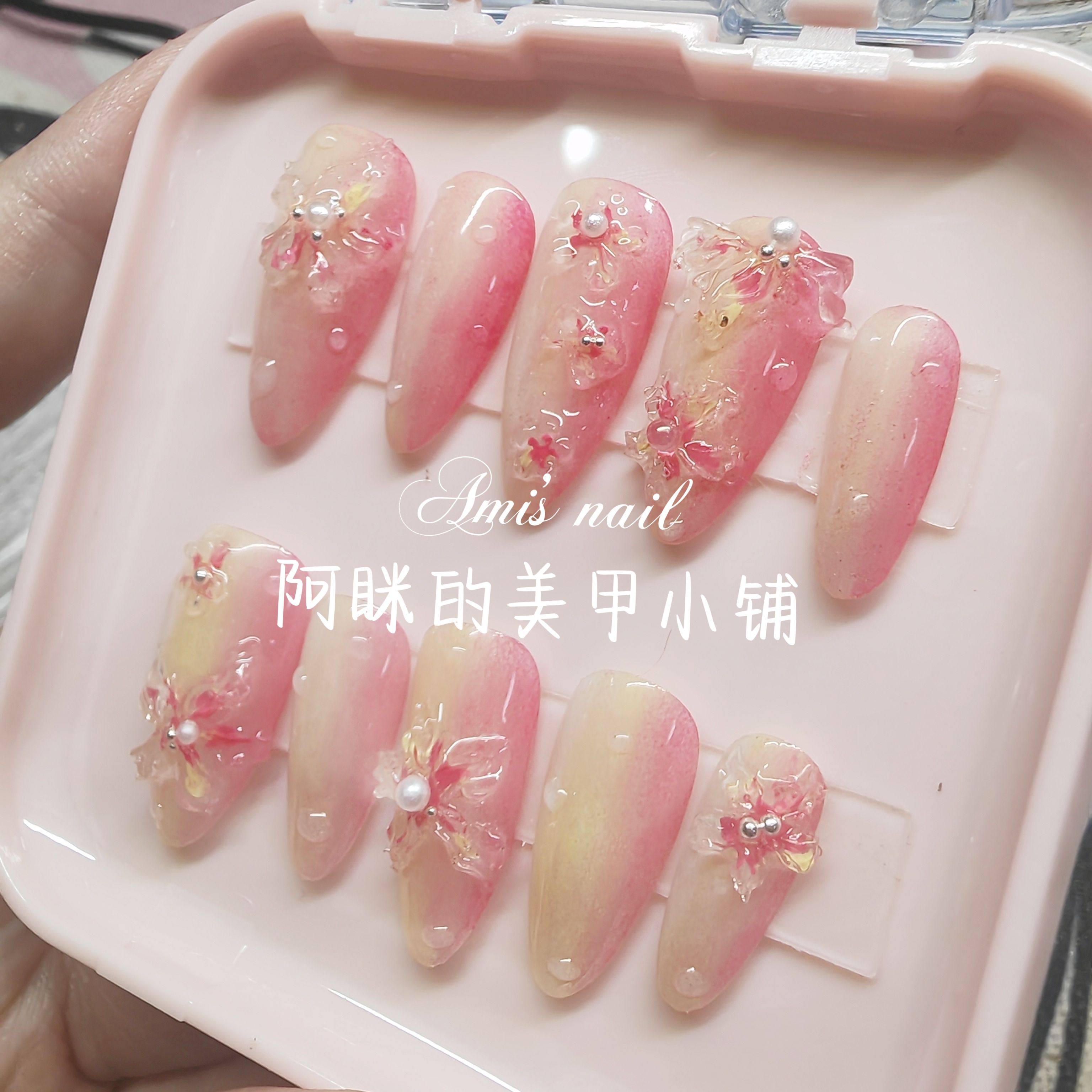 纯手工穿戴甲手绘立体雕花高级感显白小众水蜜桃冰花,彩妆/香水/美妆工具,穿戴甲/甲片,淘宝优惠券,粉丝福利购,淘宝优惠卷