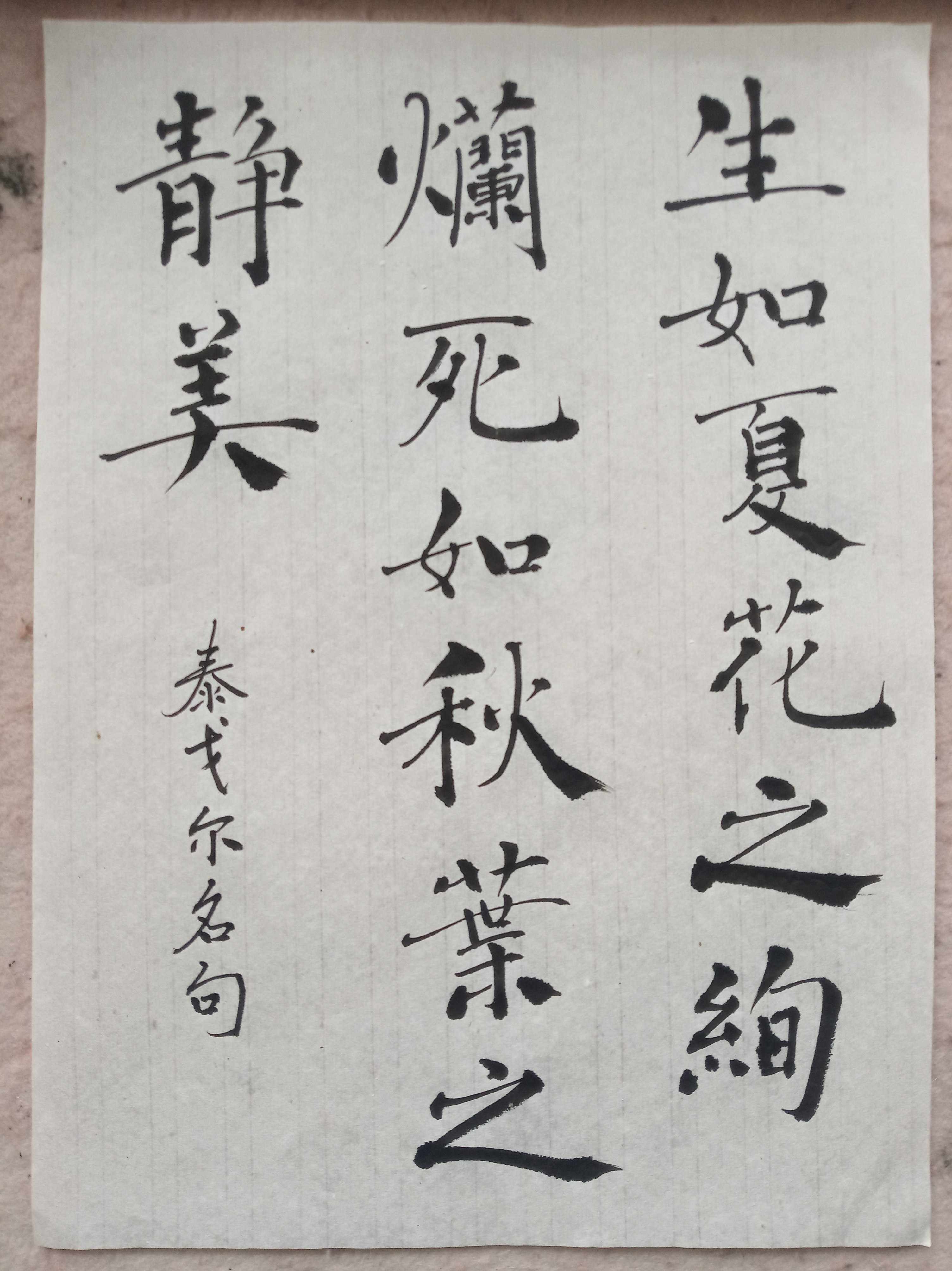 印度诗人泰戈尔诗句五云山人亲手写楷体书法真迹四尺宣纸16开