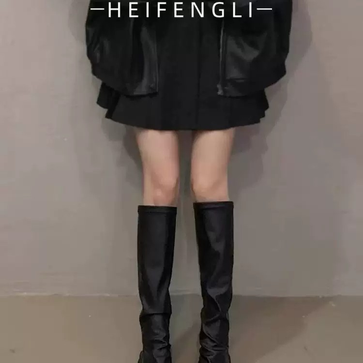 复古风靴子女2026新款长筒靴秋冬季厚底美拉德高筒靴黑色中筒长靴