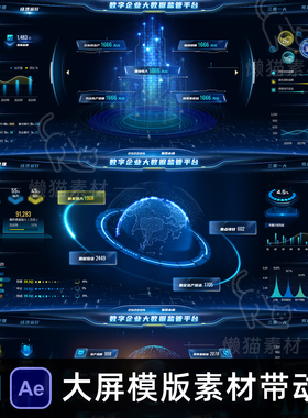 可视化数据大屏监管平台6款psd源文件+主视觉动画效果ae工程文件