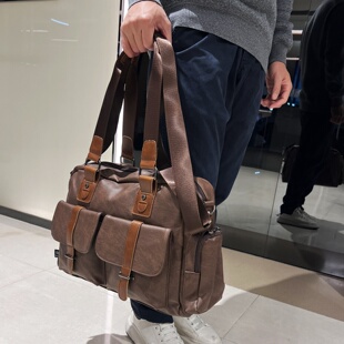 2026欧美复古商务男士手提包大容量斜挎包男旅行单肩包商务托特包