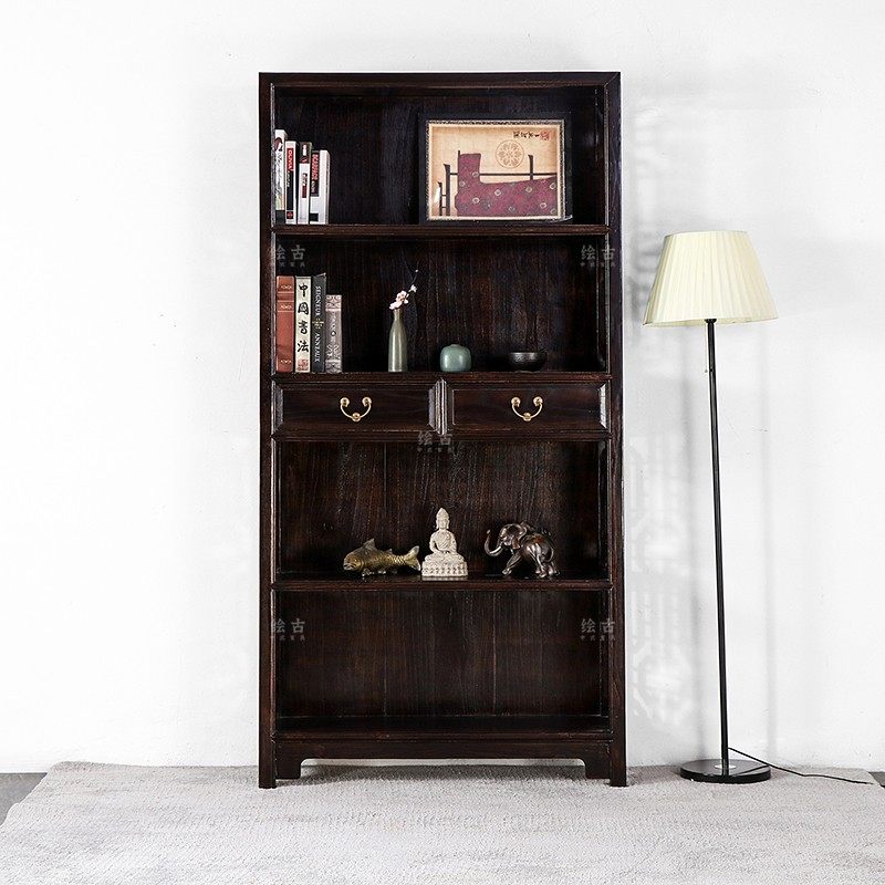 新中式实木书柜仿古书房立柜储物柜古典展示柜博古架榆木仿旧家具