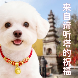 九华山狗长命锁九子岩谛听塔猫平安锁健康红色新年吉祥宠物金锁