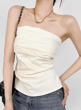 KEYANKETIAN 1473 纯欲辣妹无肩带抹胸上衣外穿褶皱修身显瘦胸衣