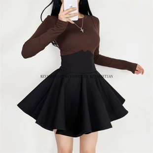 拉链高腰纯色半身裙别致小众a字大摆裙女 鱼骨式 KEYANKETIAN 9236