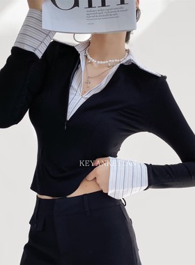 KEYANKETIAN 2515 美式假两件拼接polo领T恤气质高级设计感上衣女