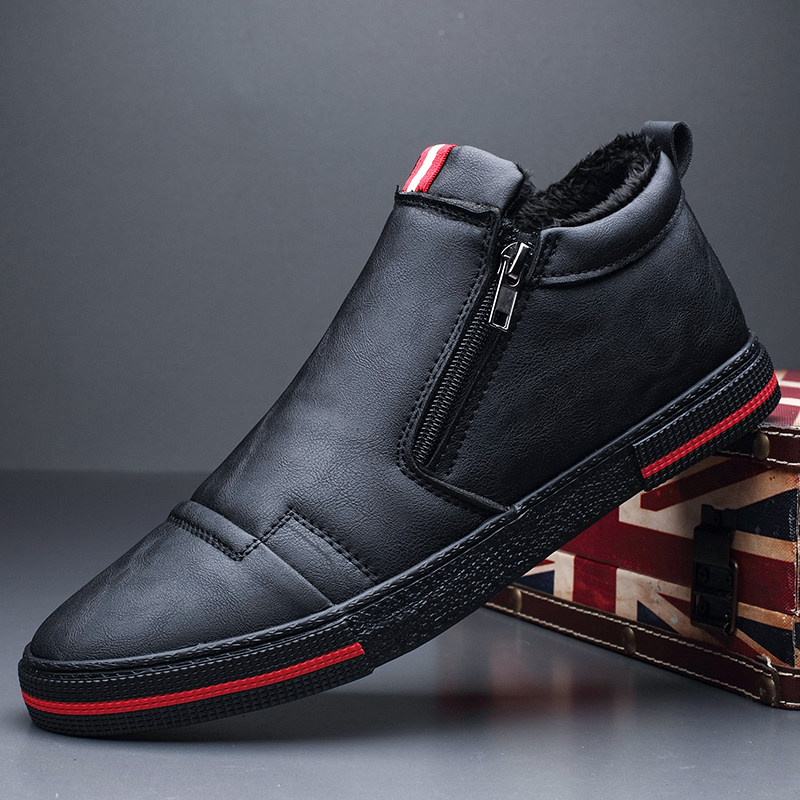 高帮皮鞋男秋冬季一脚蹬加绒棉鞋2026新款韩版百搭男士休闲皮鞋子