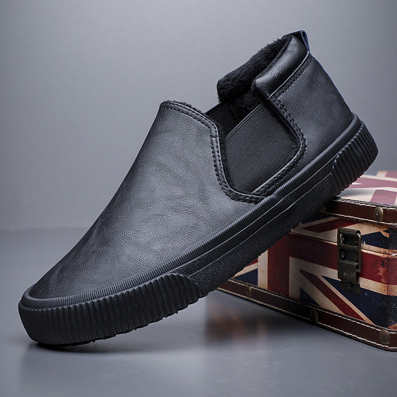 高帮皮鞋男秋冬季一脚蹬加绒棉鞋2026新款韩版百搭男士休闲皮鞋子