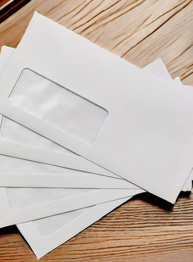 白色信封5号国际空白透明开窗信封11*22cm欧式带粘信封袋100个
