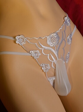 蝴蝶式性感绑带伪娘内裤jj套蕾丝cd变装T裤男夜店女装大佬丁字裤