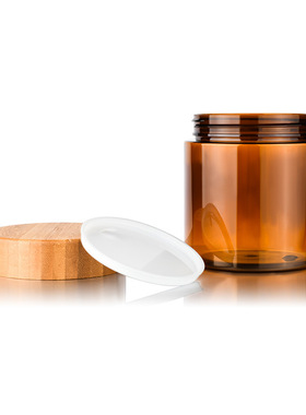 现货250gPET透明塑料膏体瓶竹木盖150ml茶色面膜面泥化妆包装瓶子