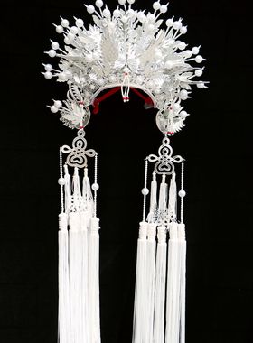 白色纯爱 三凤冠 娘娘凤冠帽 影楼个人写真走秀 凤冠霞帔 头饰