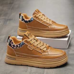 子男潮流百搭黑色工装 透气鞋 板鞋 轻便厚底运动鞋 春季 休闲皮鞋 男鞋