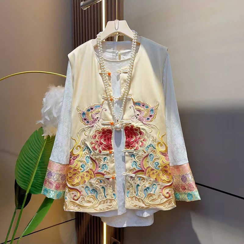 2024秋季新款国风重工刺绣马甲大码女装胖妹妹拼接袖口打底衫潮范,女装/女士精品,大码套装,淘宝优惠券,粉丝福利购,淘宝优惠卷