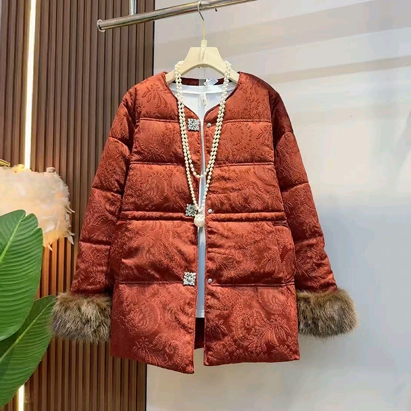 2025年冬季新款欧货提花复古收腰毛袖棉服外套大码女装胖mm上衣女