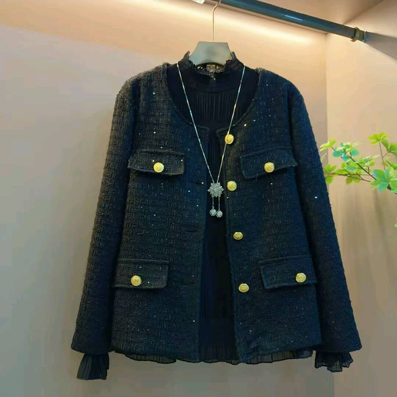 2025新款欧货时尚粗花小香风短款外套大码女装胖mm宽松减龄上衣女