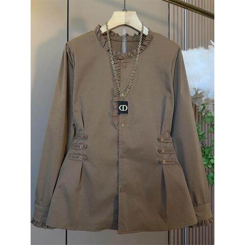 2025冬季新款大码女装时尚洋气收腰显瘦百搭花边长袖衬衫上衣内搭