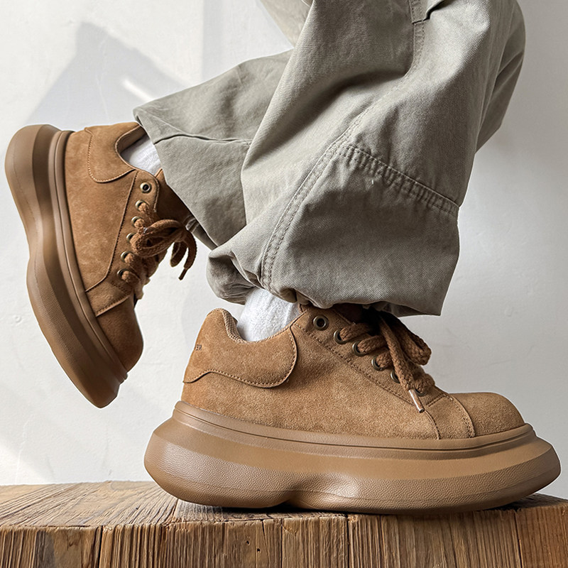痞帅面包鞋翻毛皮复古厚底老爹鞋