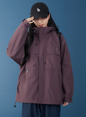 春秋国潮男女同款冲锋衣连帽外套春装开春宽松工装外套学生夹克女