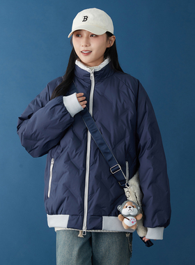 今年流行的藏青色羽绒服女2024新款立领短款轻便轻薄90白鸭绒外套