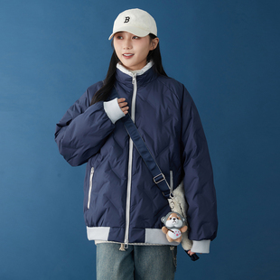 今年流行的藏青色羽绒服女2024新款立领短款轻便轻薄90白鸭绒外套