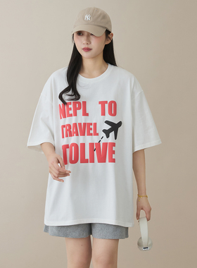 发泡字母趣味休闲T恤女夏季新款白色黑色260g纯棉宽松短袖上衣