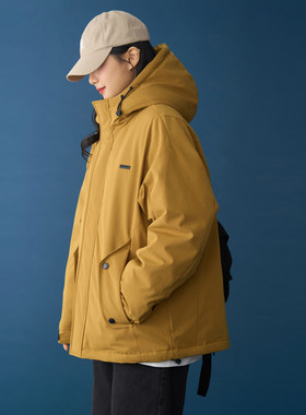 冬装登山滑雪工装羽绒服女宽松连帽大口袋户外防风保暖白鸭绒外套