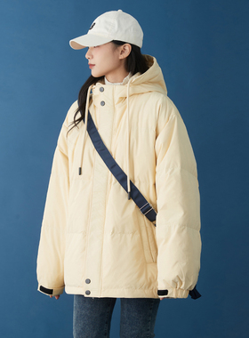 特氟龙三防中款羽绒服女冬季新款韩版宽松连帽小个子轻薄鸭绒外套