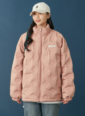 立体压花短款宽松立领轻薄粉色羽绒服女ins潮今年好看的冬季外套