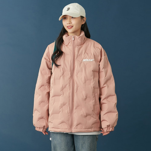 冬上新立体压花轻薄粉色羽绒服