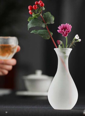 磨砂玻璃花瓶小号禅意花道生活美学摆件日式茶室茶席插花琉璃花器