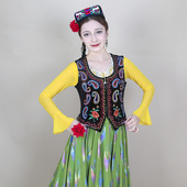 新疆舞蹈演出服民族女士马甲维吾族表演服装 丝绒绣花烫钻马夹 夏季