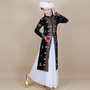 新款 亮片长袷袢维吾尔族广场舞保暖马甲 新疆舞演出服金丝绒秋冬款