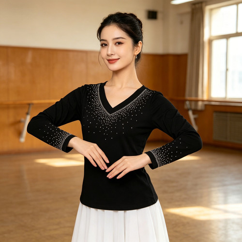 新疆民族舞蹈服上衣女V领打底衫