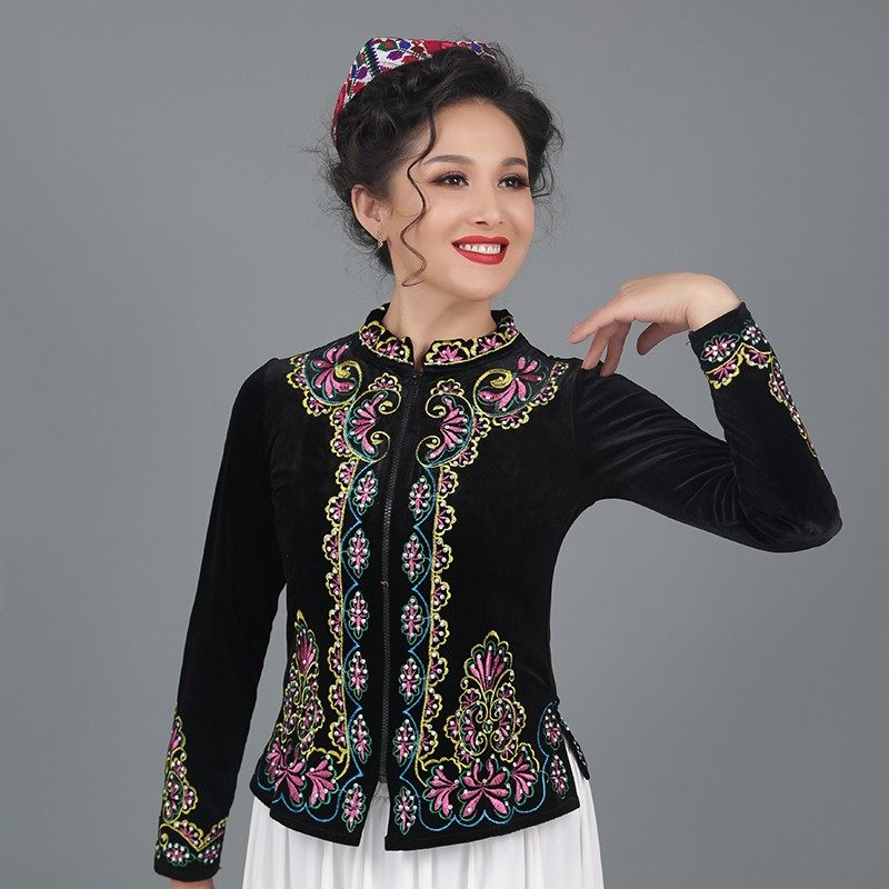 新疆舞蹈演出服女民族风刺绣上衣金丝绒舞台装秋冬款维族舞短外套,女装/女士精品,民族服装/舞台装,淘宝优惠券,粉丝福利购,淘宝优惠卷