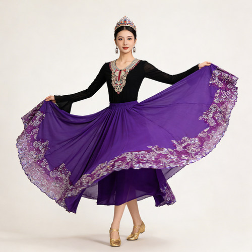 新款新疆舞半身裙维族舞蹈裙720