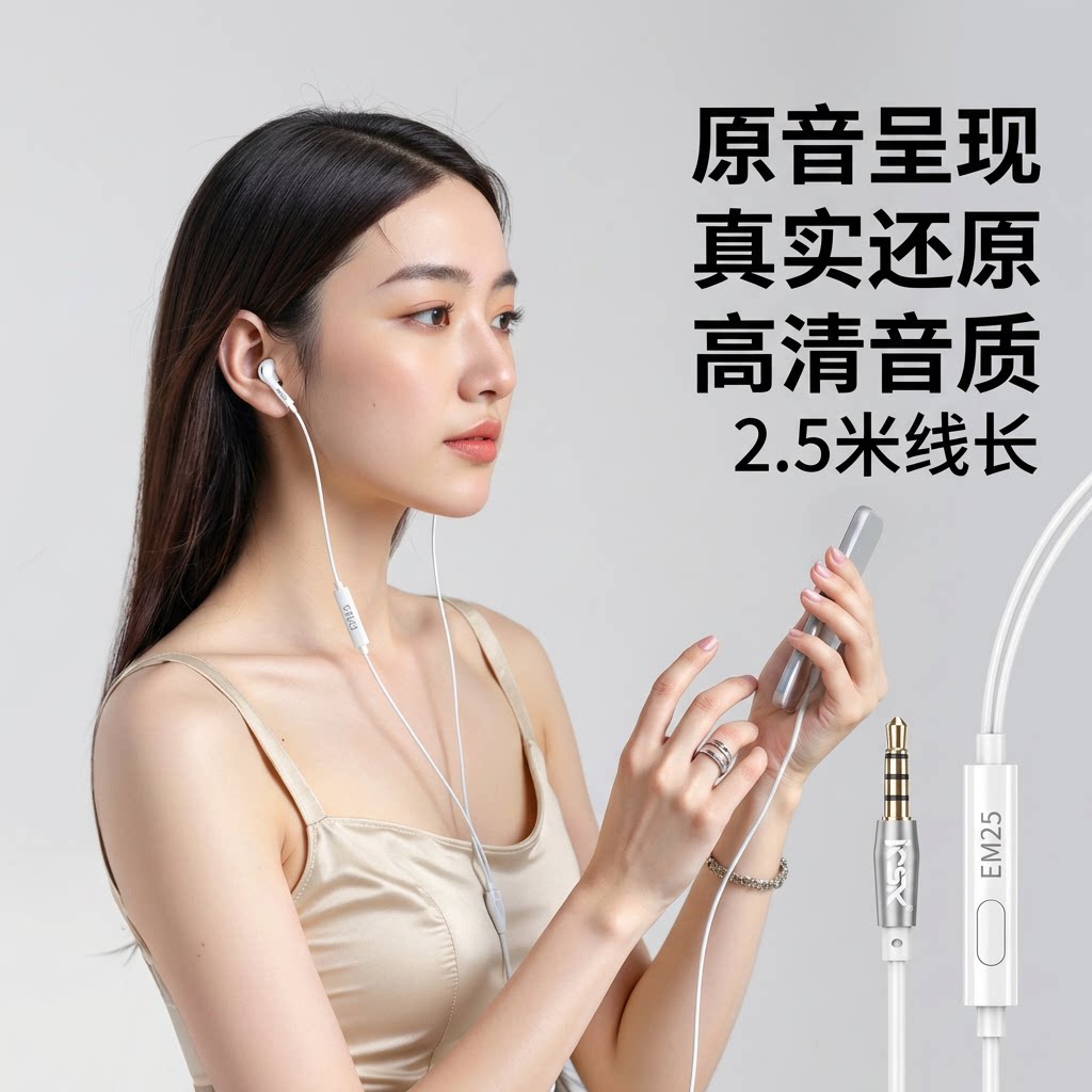 艾城赛酷有线HIFI耳机入耳式声卡监听手机耳机高清音质2.5米线长