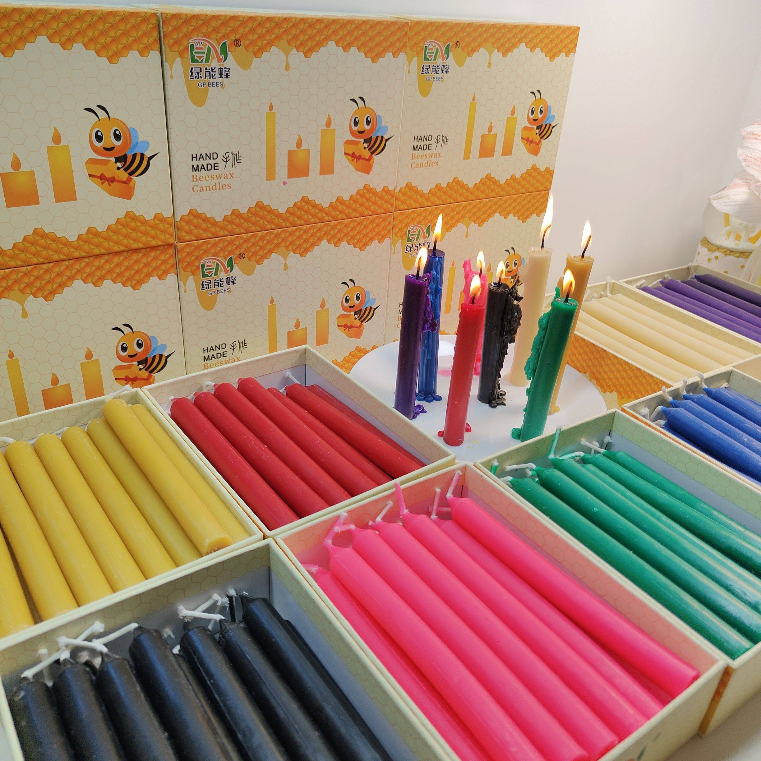8色中号蜂蜡蜡烛100%天然蜜蜡手工 餐桌仪式烛台教堂祈祷婚礼仪式