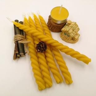 天然蜜蜡古法手工浸制 黄色麻花蜂蜡蜡烛 创意工艺扭拧辫子蜡烛台