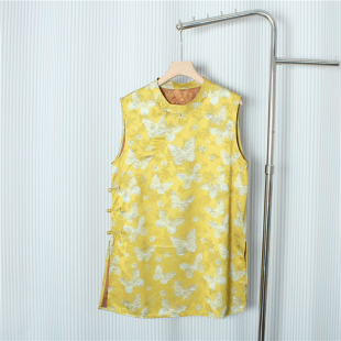 新中式国风盘扣无袖背心连衣裙秋季气质设计感刺绣蝴蝶a字马甲裙