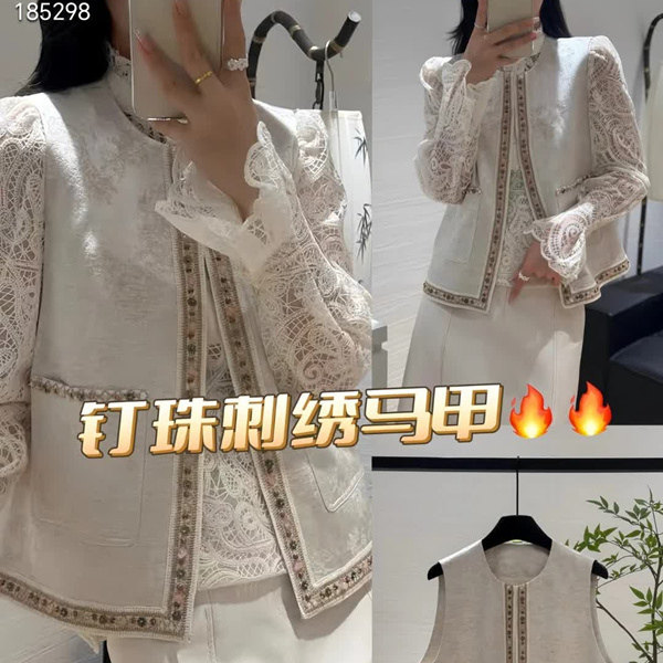 欧货高品质重工钉珠波西米亚民族风天丝亚麻提花无袖马甲短外套女