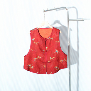 新中式提花红色年轻版国风马甲女时髦洋气高级感减龄织锦坎肩上衣