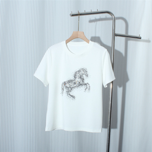 重工马图烫钻短袖T恤女圆领上衣小衫2026春夏季新款休闲百搭弹力
