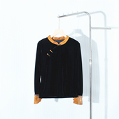 女春秋袖 中式 国风盘扣圆领衬衫 口撞色刺绣减龄拼接金丝绒打底上衣