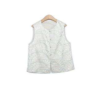 新中式国风重工刺绣圆领马甲背心女时髦羽毛洋气减龄百搭提花马夹